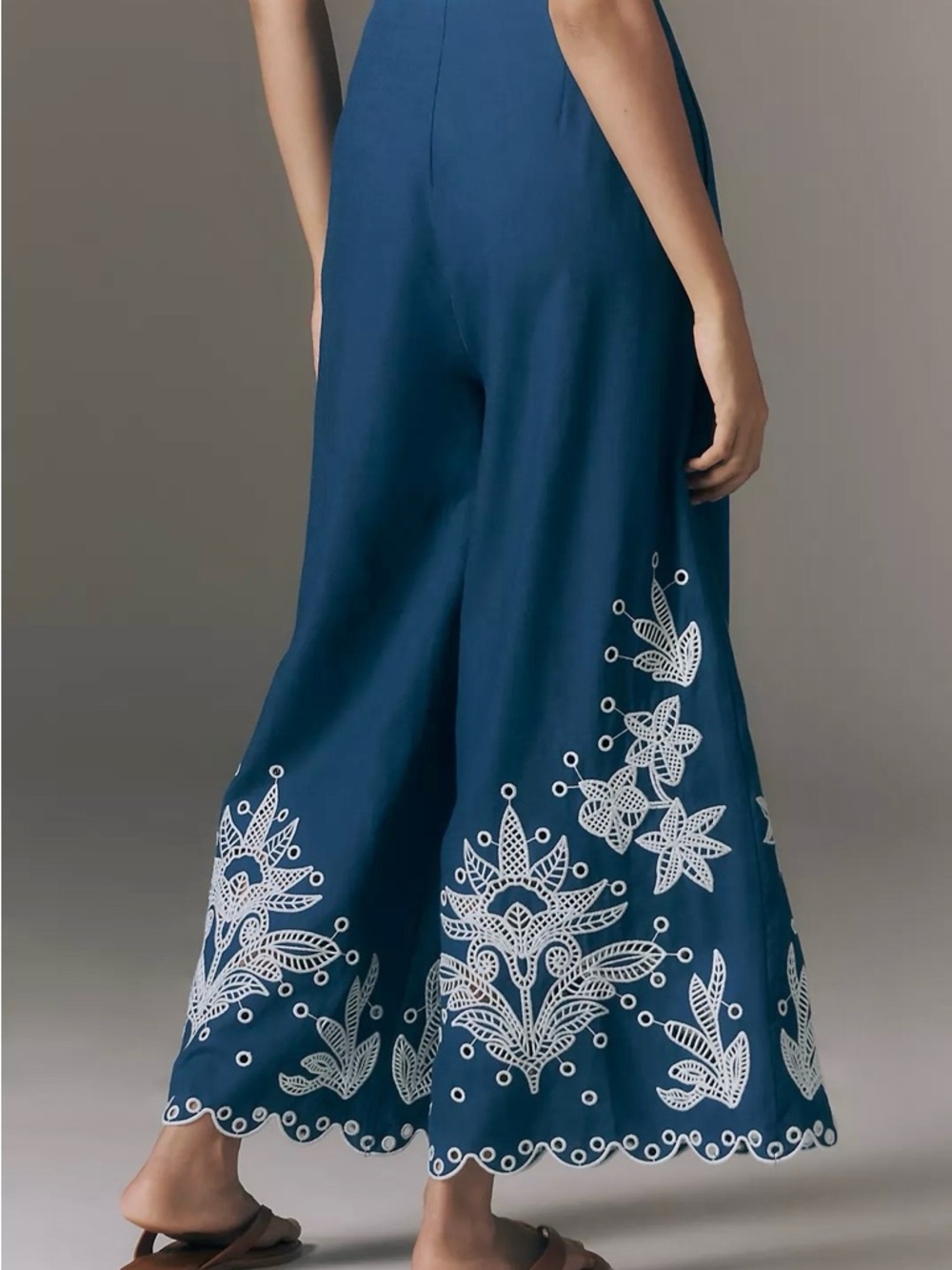 FARM Rio x Anthropologie Blue Embroidered Wide-Leg Pants Size Medium NWT - Picture 4 of 15
